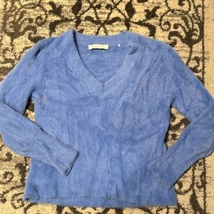 Rino and Peele $158 Blue Fuzzy V-Neck Sweater Size Medium